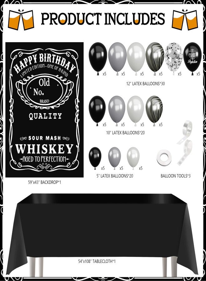 BORAMDO Whiskey Birthday Decorations for Men Aged to Perfection Birthday Party Supplies with Backdrop Tablecloth Whiskey Bar Banner Balloon Garland Poster for Men Adult Beer Party Decor - Image 3